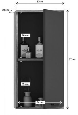 Badezimmer H�ngeschrank Tomaso in Nox Eiche und Basalt grau Badschrank 37 x 77 cm, Soft-Close