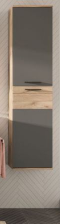 Badezimmer Hochschrank Tomaso in Nox Eiche und Basalt grau Badschrank 37 x 152 cm, Soft-Close