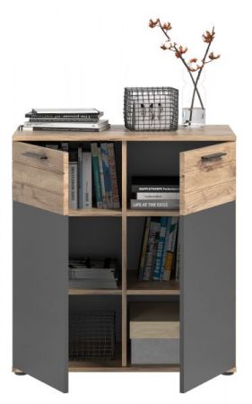 Kommode Tomaso in Nox Eiche und Basalt grau Wohn- und Esszimmer Sideboard 80 x 87 cm
