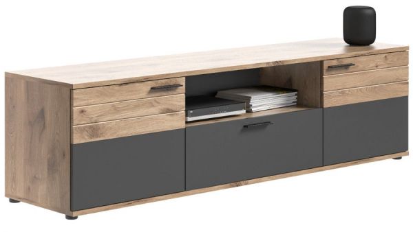 TV-Lowboard Tomaso in Nox Eiche und Basalt Grau, TV Unterschrank 194 cm mit Soft-Close