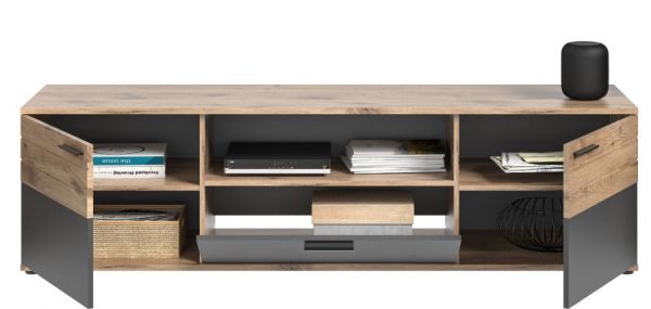 TV-Lowboard Tomaso in Nox Eiche und Basalt Grau, TV Unterschrank 194 cm mit Soft-Close