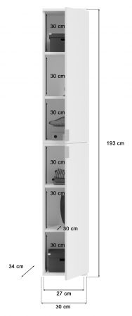 Stauraumschrank SystemX in wei� Hochglanz Mehrzweckschrank 30 x 193 cm Hochschrank