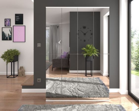 Stauraumschrank mit Spiegel SystemX in wei� Mehrzweckschrank 30 x 193 cm Hochschrank mit Spiegelt�r
