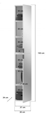 Stauraumschrank mit Spiegel SystemX in wei� Mehrzweckschrank 30 x 193 cm Hochschrank mit Spiegelt�r