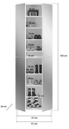 Garderobenschrank SystemX in wei� Schrank mit Spiegelt�ren und variabler Einteilung 61 x 193 cm
