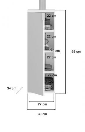 Kommode SystemX in wei� Hochglanz Mehrzweckschrank 30 x 99 cm