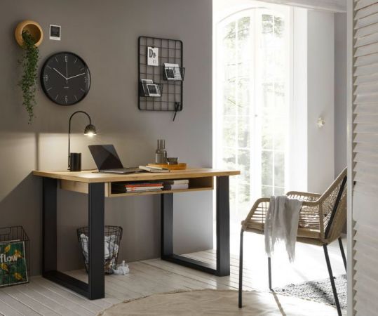 Schreibtisch Stove in Used Wood hell und anthrazit Laptoptisch f�r Homeoffice und B�ro 125 x 60 cm