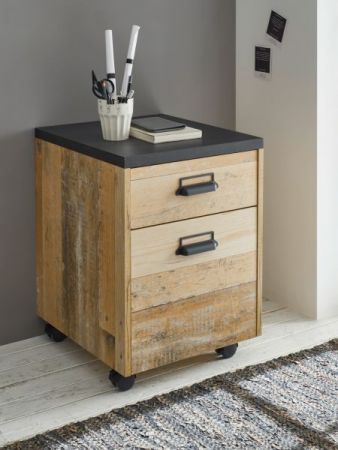 Rollcontainer Stove in Used Wood und anthrazit Schreibtisch Container 47 x 60 cm