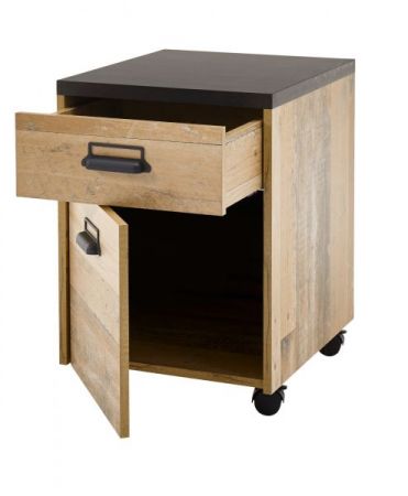 Schreibtisch Set mit Rollcontainer Stove in Used Wood hell und anthrazit