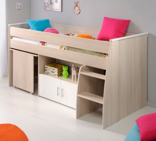 Parisot Kinder- und Jugendzimmer Charly5 in Akazie und wei� Set inklusive Kleiderschrank und Hochbett mit Schreibtisch
