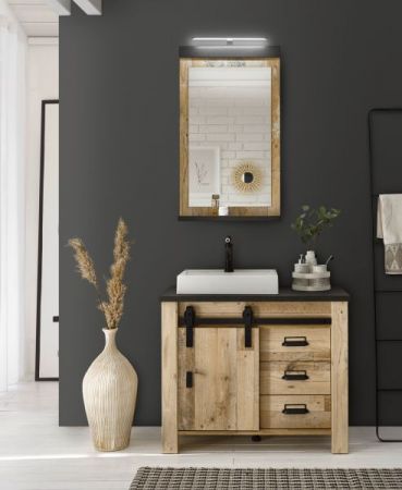 Waschbeckenunterschrank MIT Waschbecken Stove in Used Wood hell und anthrazit Waschtisch 95 cm