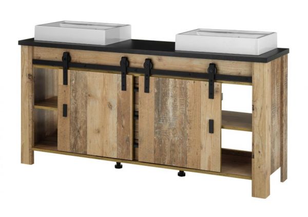 Doppelwaschtisch Stove in Used Wood hell und anthrazit Waschtisch Set inkl. 2 x Waschbecken 164 cm