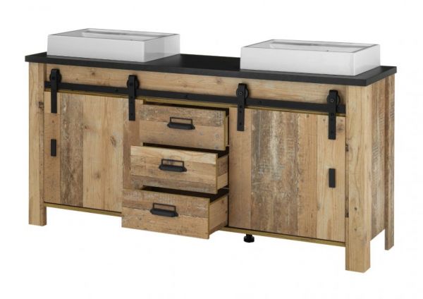 Doppelwaschtisch Stove in Used Wood hell und anthrazit Waschtisch Set inkl. 2 x Waschbecken 164 cm