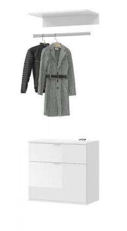 Garderobe Set 3-teilig SystemX in wei� Hochglanz Kommode und Kleiderstange 61 cm