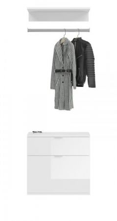 Garderobe Set 3-teilig SystemX in wei� Hochglanz Kommode und Kleiderstange 61 cm