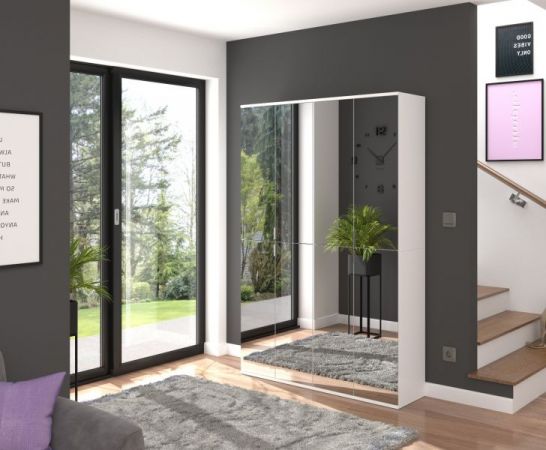 Garderobe mit Spiegel SystemX in wei� Schuhschrank mit Spiegelt�ren 122 x 193 cm