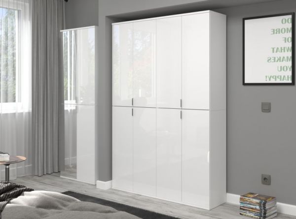 Garderobenschrank mit Spiegel SystemX in wei� Hochglanz Schuhschrank mit Spiegelt�r 60 x 193 cm