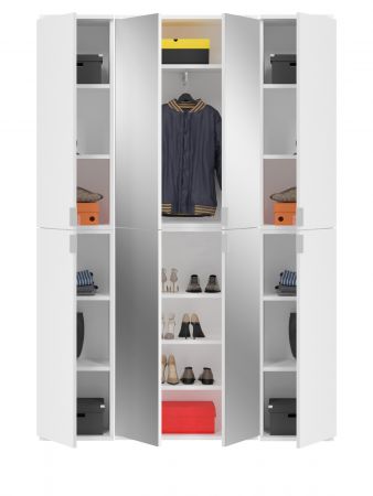 Garderobe und Kleiderschrank SystemX in wei� Hochglanz Mehrzweckschrank mit Spiegelt�r 122 x 193 cm