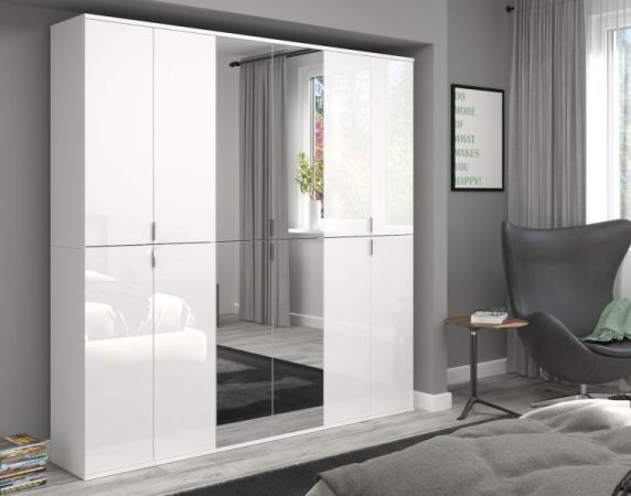 Garderobe mit Spiegel SystemX in wei� Hochglanz Mehrzweckschrank 183 x 193 cm