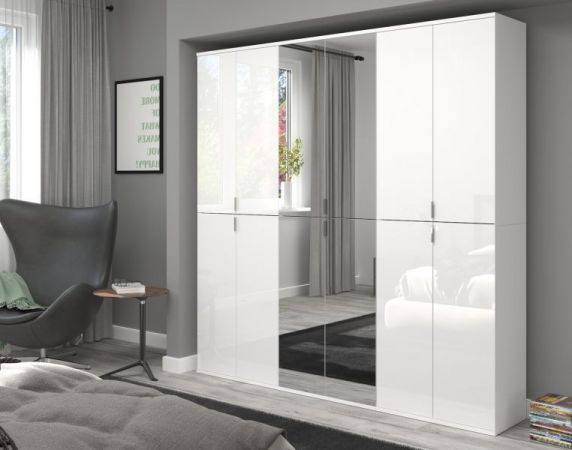 Garderobe mit Spiegel SystemX in wei� Hochglanz Mehrzweckschrank 183 x 193 cm
