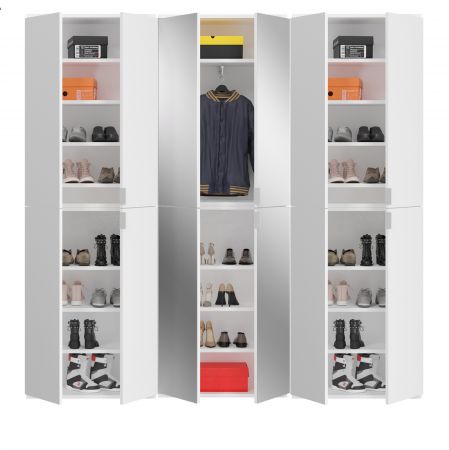Garderobe mit Spiegel SystemX in wei� Hochglanz Mehrzweckschrank 183 x 193 cm