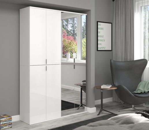 Garderobe mit Spiegel SystemX in wei� Hochglanz Schuhschrank mit Spiegelt�r 122 x 193 cm
