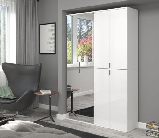 Garderobe mit Spiegel SystemX in wei� Hochglanz Schuhschrank mit Spiegelt�r 122 x 193 cm
