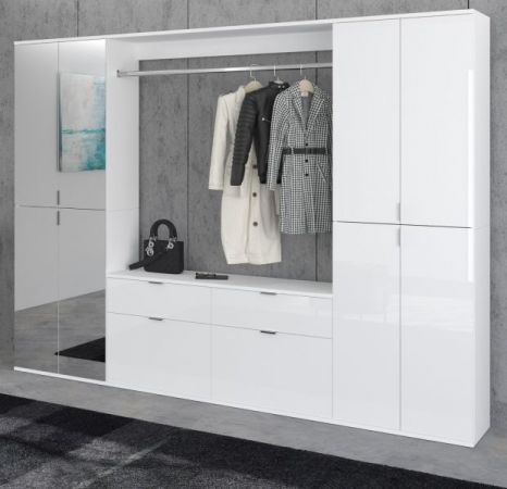 Garderobe mit Spiegel SystemX in wei� Hochglanz Garderobenschrank mit Spiegelt�r 243 x 193 cm