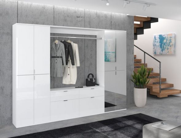 Garderobe mit Spiegel SystemX in wei� Hochglanz Garderobenschrank mit Spiegelt�r 243 x 193 cm