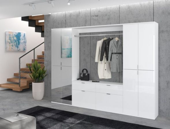 Garderobe mit Spiegel SystemX in wei� Hochglanz Garderobenschrank mit Spiegelt�r 243 x 193 cm