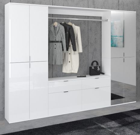 Garderobe mit Spiegel SystemX in wei� Hochglanz Garderobenschrank mit Spiegelt�r 243 x 193 cm