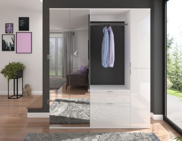 Garderobe SystemX in wei� Hochglanz Garderoben-Set mit Spiegelt�r 152 x 193 cm
