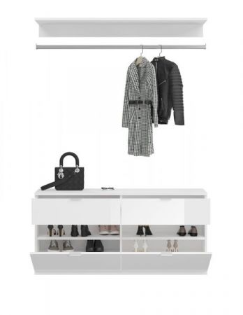 Garderobenschrank SystemX in wei� Hochglanz Flurgarderobe mit Spiegelt�r 212 x 193 cm