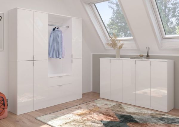 Garderobe SystemX in wei� Hochglanz Garderobenschrank 152 x 193 cm