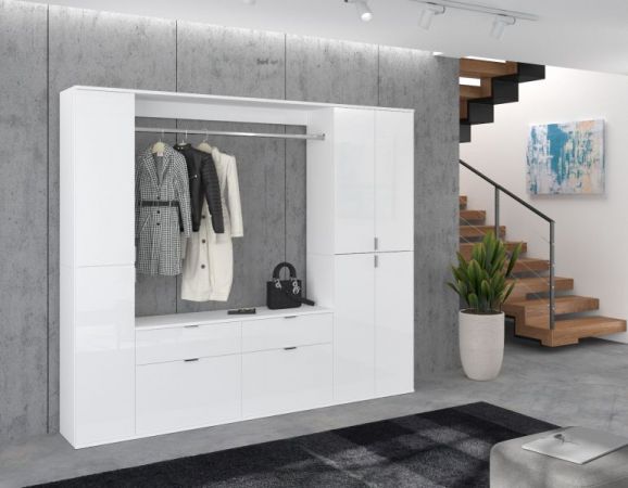 Garderobenschrank SystemX in wei� Hochglanz Schuhschrank 212 x 193 cm