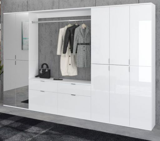 Garderobenschrank mit Spiegel SystemX in wei� Hochglanz Kleiderschrank mit Spiegelt�r 273 x 193 cm