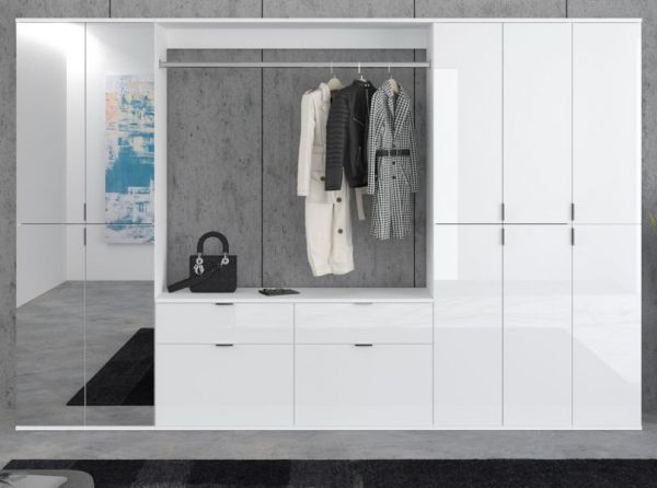 Garderobenschrank mit Spiegel SystemX in wei� Hochglanz Kleiderschrank mit Spiegelt�r 273 x 193 cm