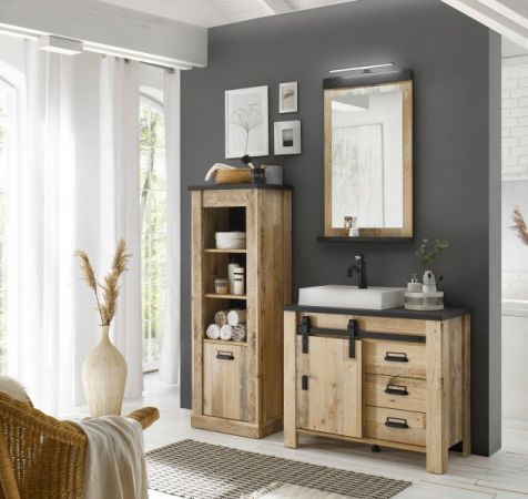 Badezimmer Regal Stove in Used Wood hell und anthrazit Midischrank 51 x 146 cm