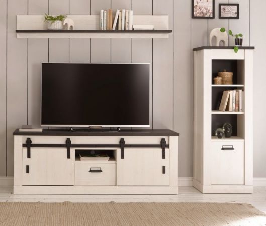 Regal Stove in wei� Pinie und anthrazit Landhaus Regalschrank 51 x 146 cm