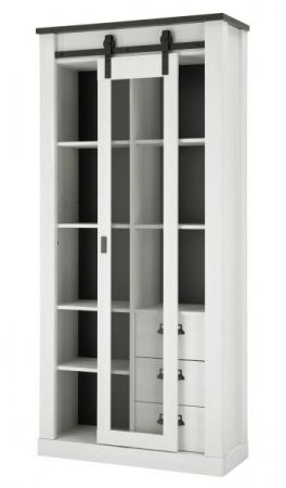 Vitrine Stove in wei� Pinie und anthrazit Landhaus Vitrinenschrank 93 x 201 cm