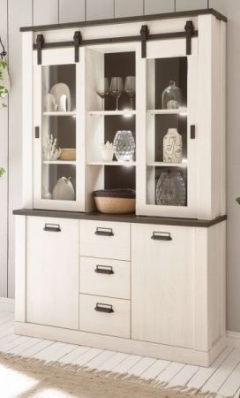 Buffetschrank Stove in wei� Pinie und anthrazit Landhaus Vitrinenschrank 133 x 201 cm