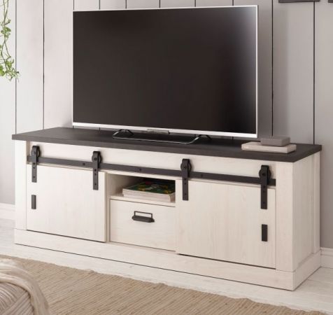 TV-Lowboard Stove in wei� Pinie und anthrazit Landhaus TV Unterteil in Komforth�he 162 x 61 cm
