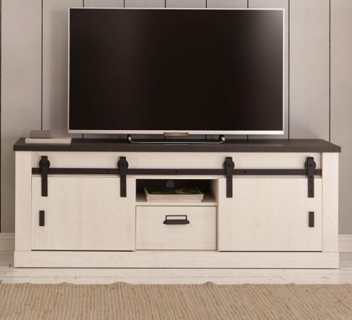 TV-Lowboard Stove in wei� Pinie und anthrazit Landhaus TV Unterteil in Komforth�he 162 x 61 cm