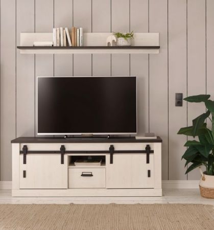 TV-Lowboard Stove in wei� Pinie und anthrazit Landhaus TV Unterteil in Komforth�he 162 x 61 cm