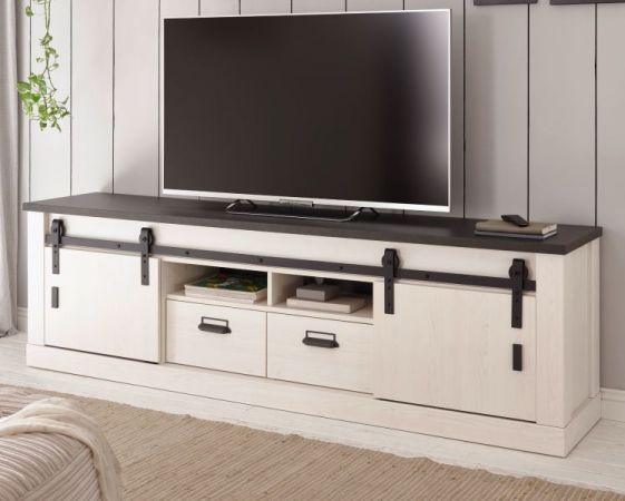 TV-Lowboard Stove in wei� Pinie und anthrazit Landhaus TV Unterteil in Komforth�he 201 x 61 cm