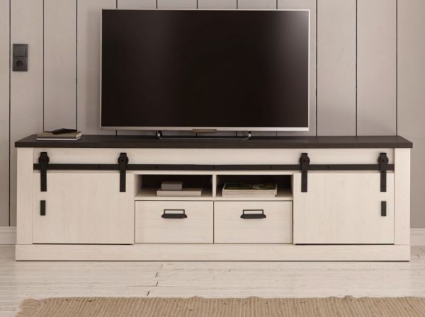 TV-Lowboard Stove in wei� Pinie und anthrazit Landhaus TV Unterteil in Komforth�he 201 x 61 cm
