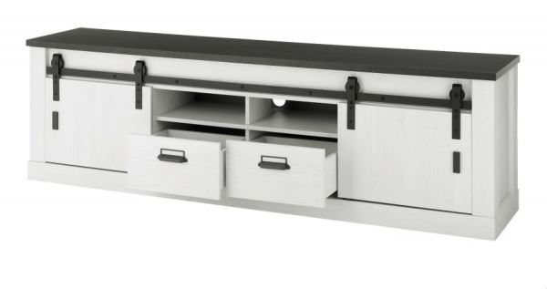 TV-Lowboard Stove in wei� Pinie und anthrazit Landhaus TV Unterteil in Komforth�he 201 x 61 cm