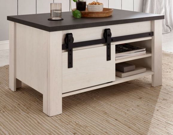 Couchtisch Stove in wei� Pinie und anthrazit Landhaus Beistelltisch 93 x 60 cm