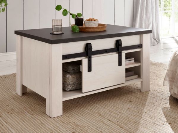 Couchtisch Stove in wei� Pinie und anthrazit Landhaus Beistelltisch 93 x 60 cm