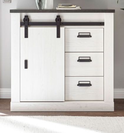Kommode Stove in wei� Pinie und anthrazit Landhaus Sideboard 93 x 91 cm
